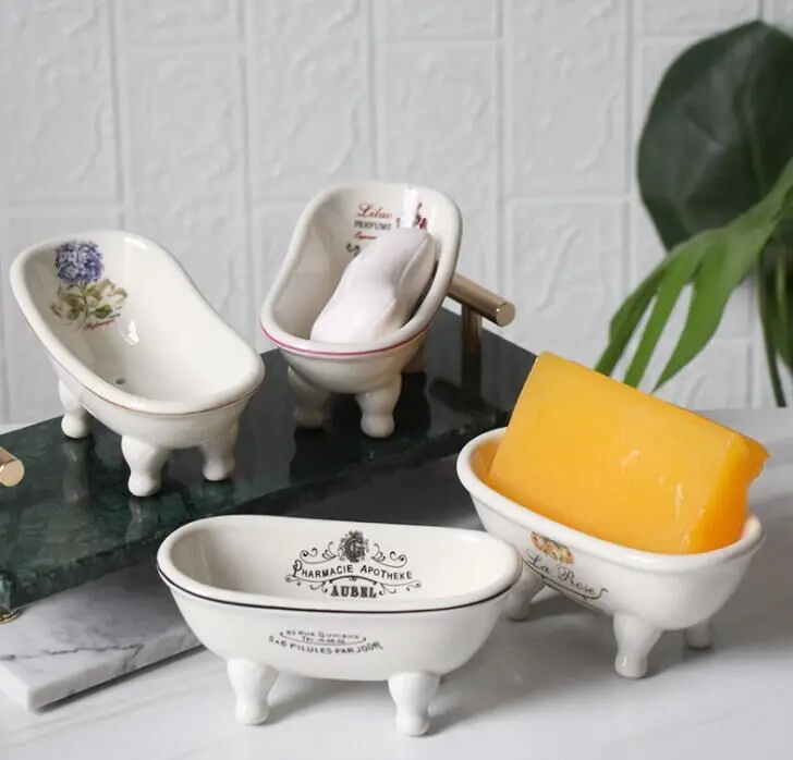 Ceramic Soap Dish Self Draining Shower Soap Holder Bathroom Dressing Table Countertop Soap Dish