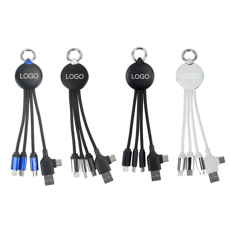 Lighting up logo multifunctional 3 in 1 Usb data Cable for phone type-c micro chain ring mobile phone charge cord