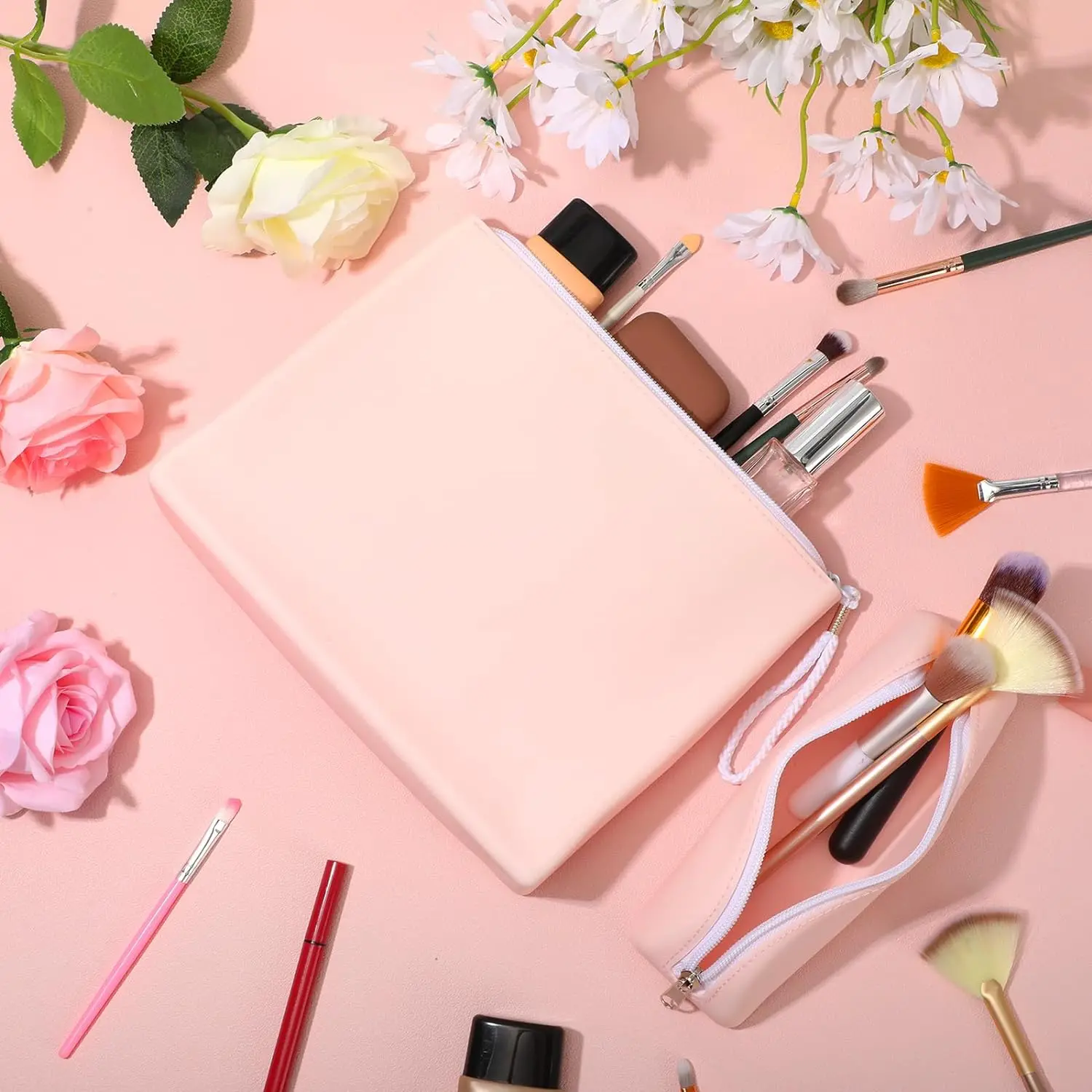 Silicone Makeup Bag and Makeup Brush Holder Silicone Cosmetic Bag with Zipper Travel Toiletry Bag Makeup Tools Organizer