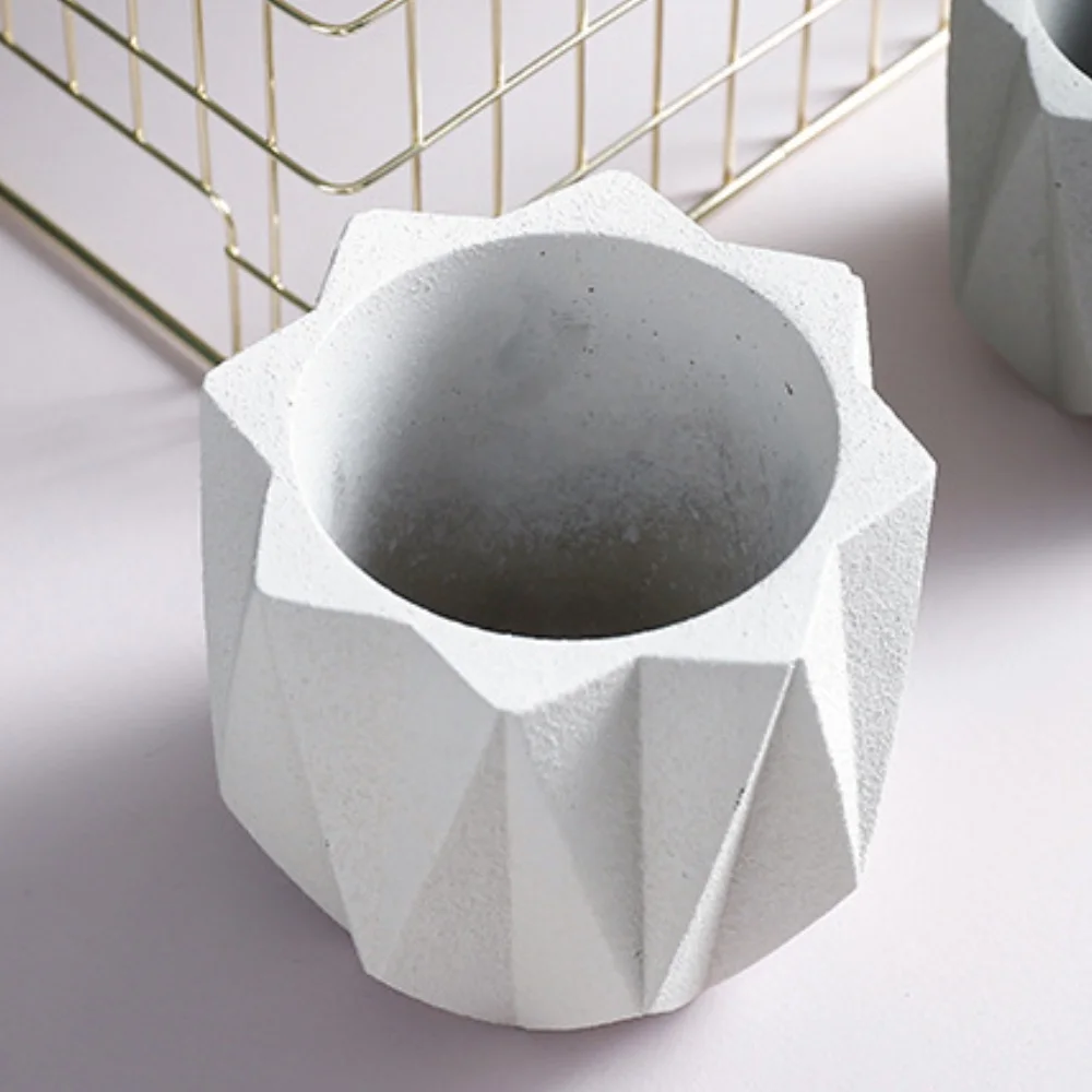 Custom Geometric Design Matte Frosted Concrete Cement Plant Planter Pothos Flower Succulent Cactus Pots