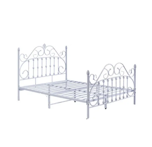 Hot SaleNew Elegant Design Wrought Iron Metal Bed White Color for Bedroom
