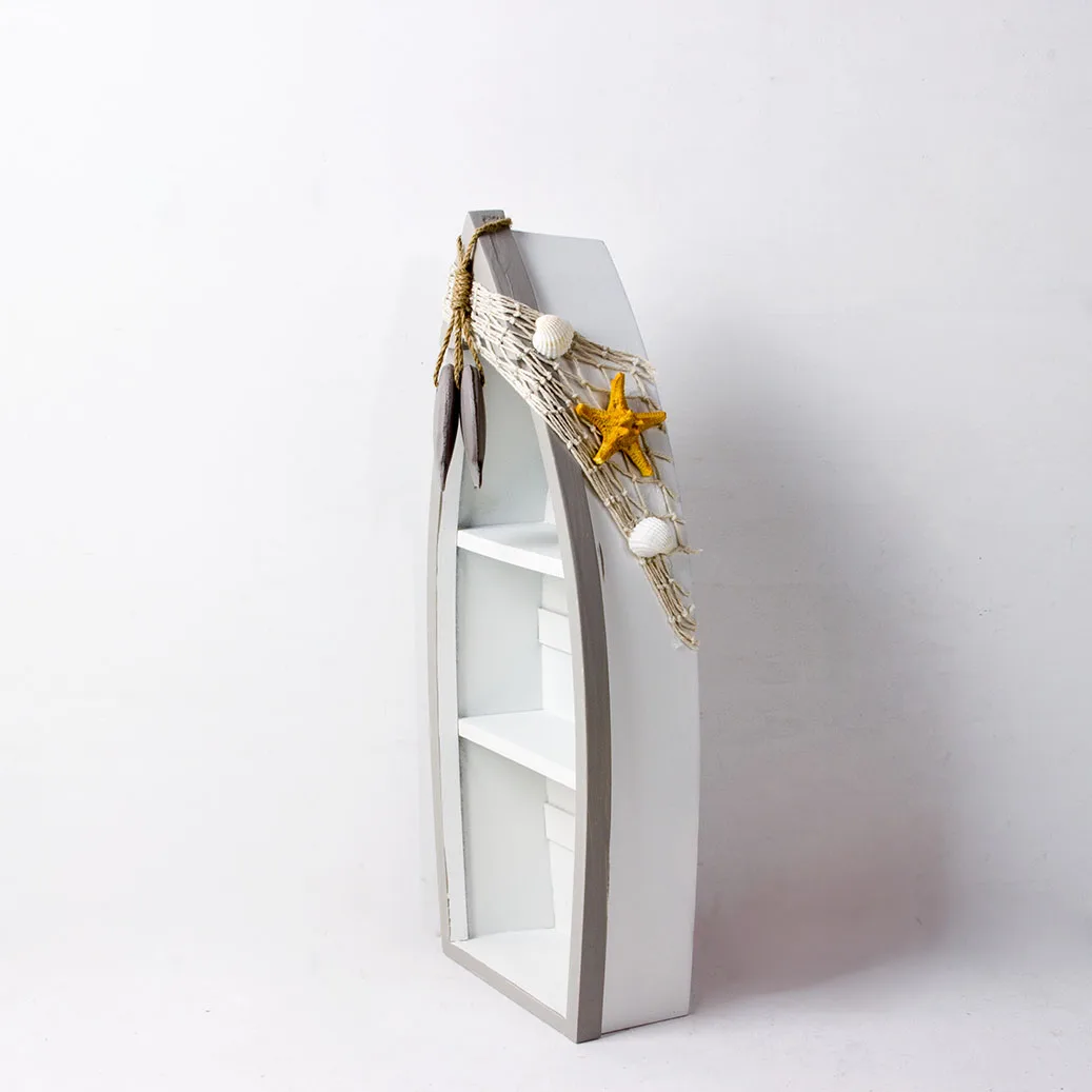 Fish Net Starfish Seashell White Wooden Boat Shelf Beach Nautical Theme Decor
