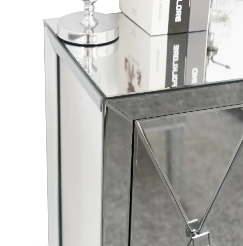 Modern Diamond Mirrored Furniture Drawers Crystal Glass Mirror Storage Cabinets