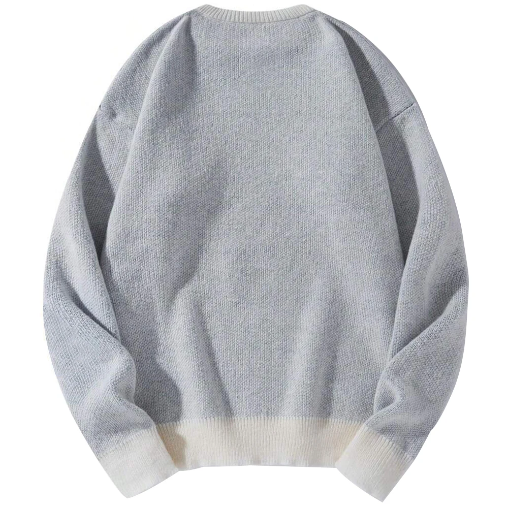 Shinesia OEM Oversized Thick Knitwear Jacquard Sweater Custom Logo Winter Men Crew Neck Pullover Fuzzy Mohair Knitted Sweater