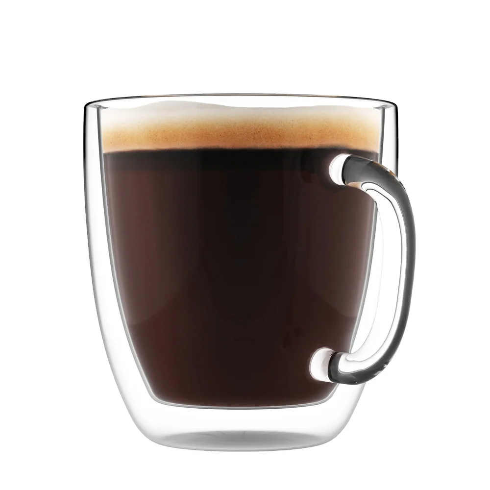 High Quality Clear Double Wall Glass Tea Tumbler Coffee Cup Handblown Double Wall Glass Mug With Handle
