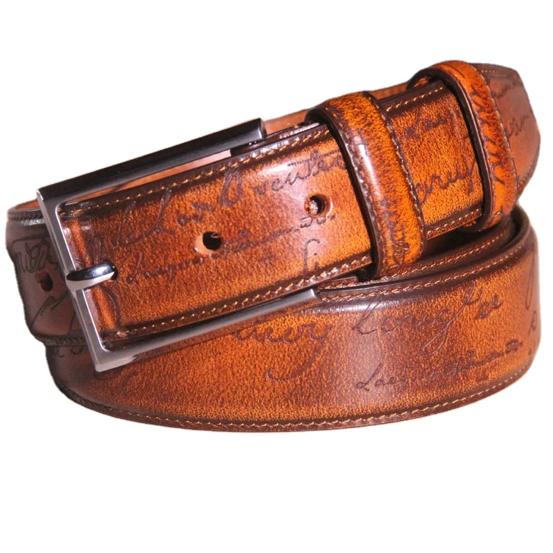 Personalized Letters Embossed Square Zinc Alloy Buckle Men Belt