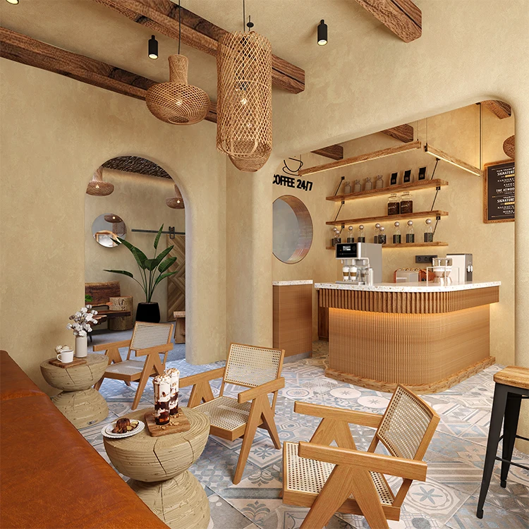 Nordic Restaurant Hotel Furniture Chair Cane Wicker Back Rattan Solid Wood Chair