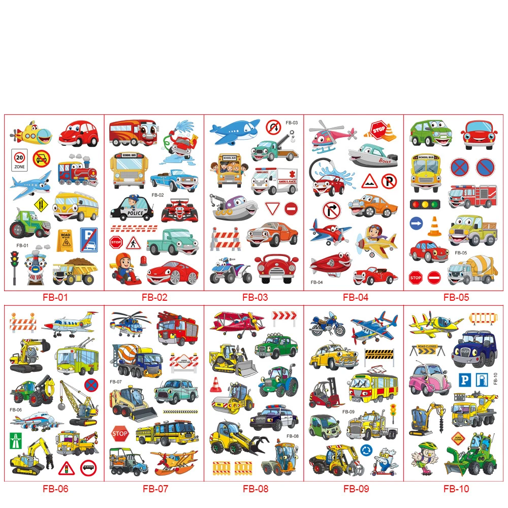 PAFU Birthday Party Favor Supplies Bag Filler Vehicles Truck Car Temporary Tattoos for kids 10 counts