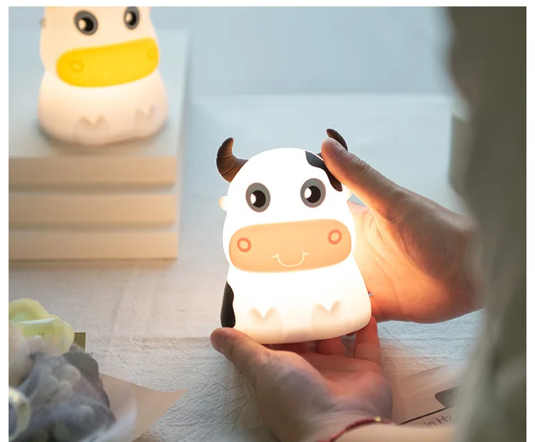 Touch Sensor Bedroom Bedside Lamp For Kids Baby Gift Cute Cow Night Light Silicone Night Lamp