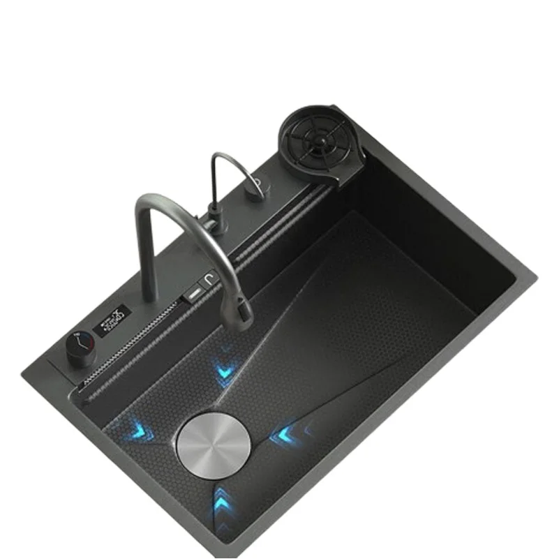 Роскошные кухонные раковины 304 из нержавеющей стали китайская раковина современный водопад одинарная чаша набор кухонных раковин черный