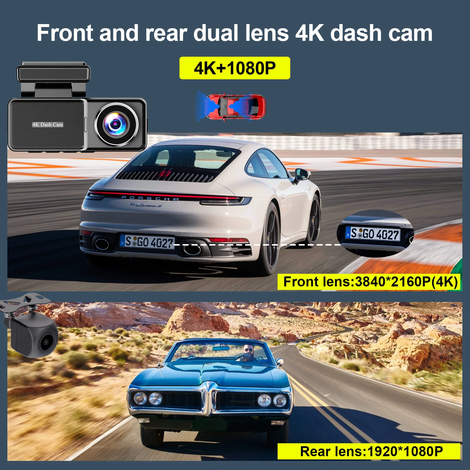 Manufacturer car camera 4K+1080P front and rear dual lens wifi gps dash cam 4k hd car black box dash camera car dvr 4k dashcam