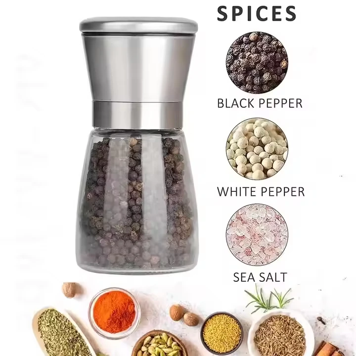Kitchen Gadgets Glass Tools 1Pc Stainless Steel Salt and Pepper Mill Grinder Spice Herp Glass Muller Hand Mill Grinding Bottle
