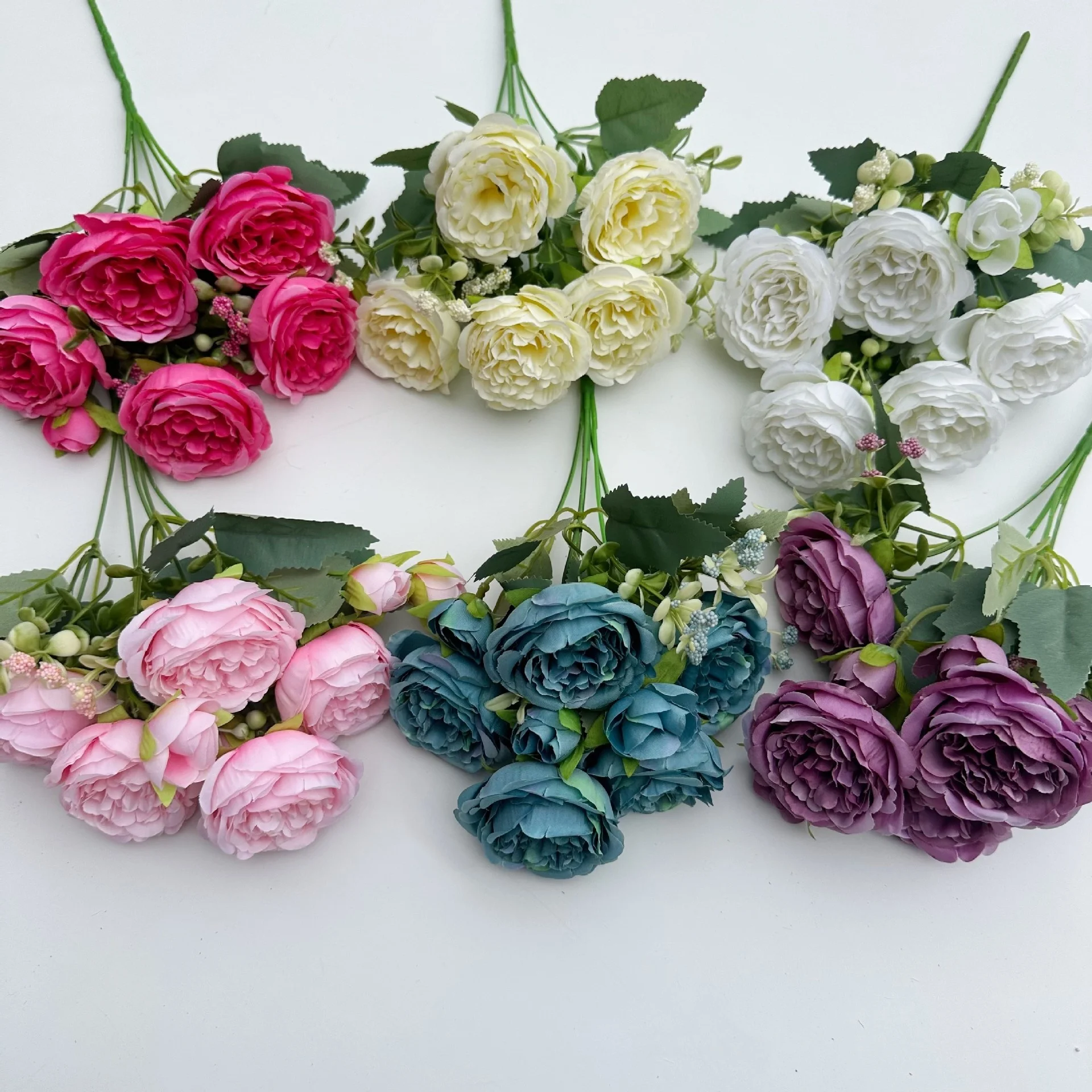 European Vintage Artificial Peony 5 Heads Peony Silk Springs Flowers Peony Bouquets Wedding Home Decoration