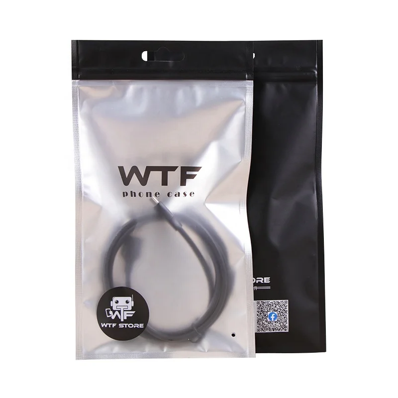 Custom Waterproof Three Side Seal Plastic Cellphone Data Line Earphone Cable Electronic Products Packaging Ziplock Mylar Bags