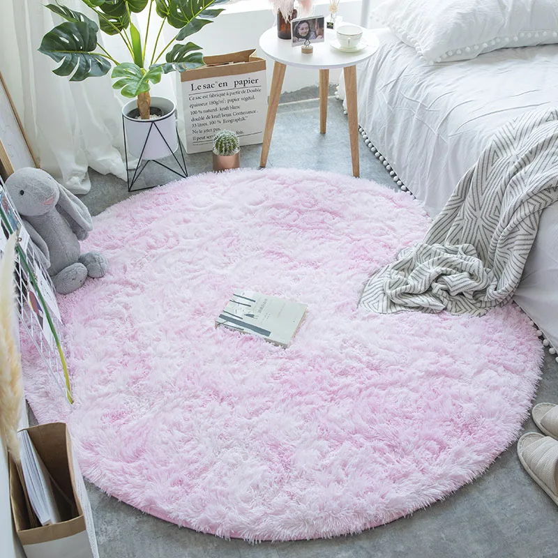 Round Plush Carpet For Living Room Anti-slip Fluffy Large Area Mat Thick Bedroom Decorative Carpets Floor Soft Rug Home Pink Rug