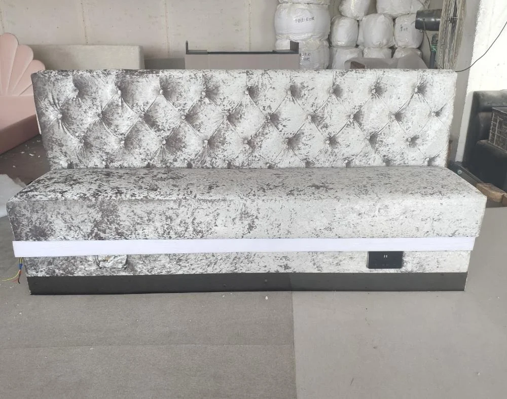 
LED stripes light booth seating for bar Bespoke bench tufted upholstery restaurant sofa restaurant furniture 