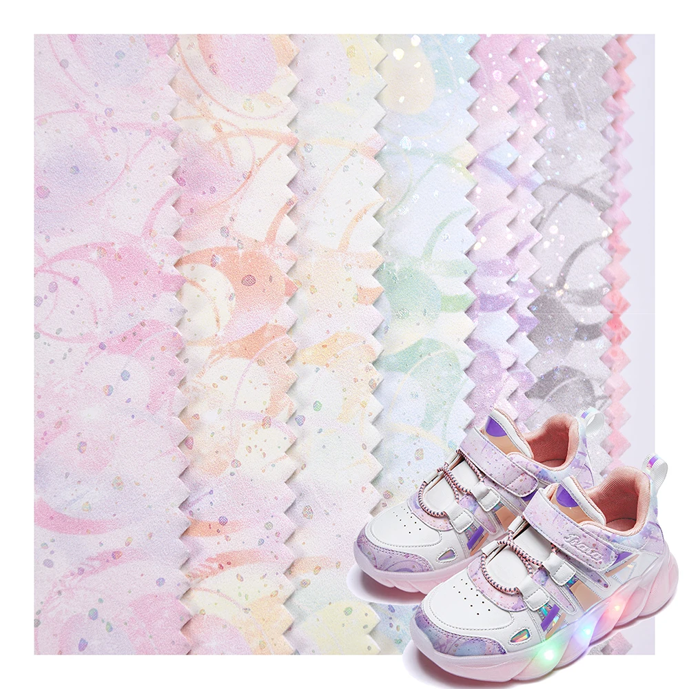 wholesale faux leather factory Designer Printed anime print fabric woven 1.35mm synthetic pu leather material for shoes