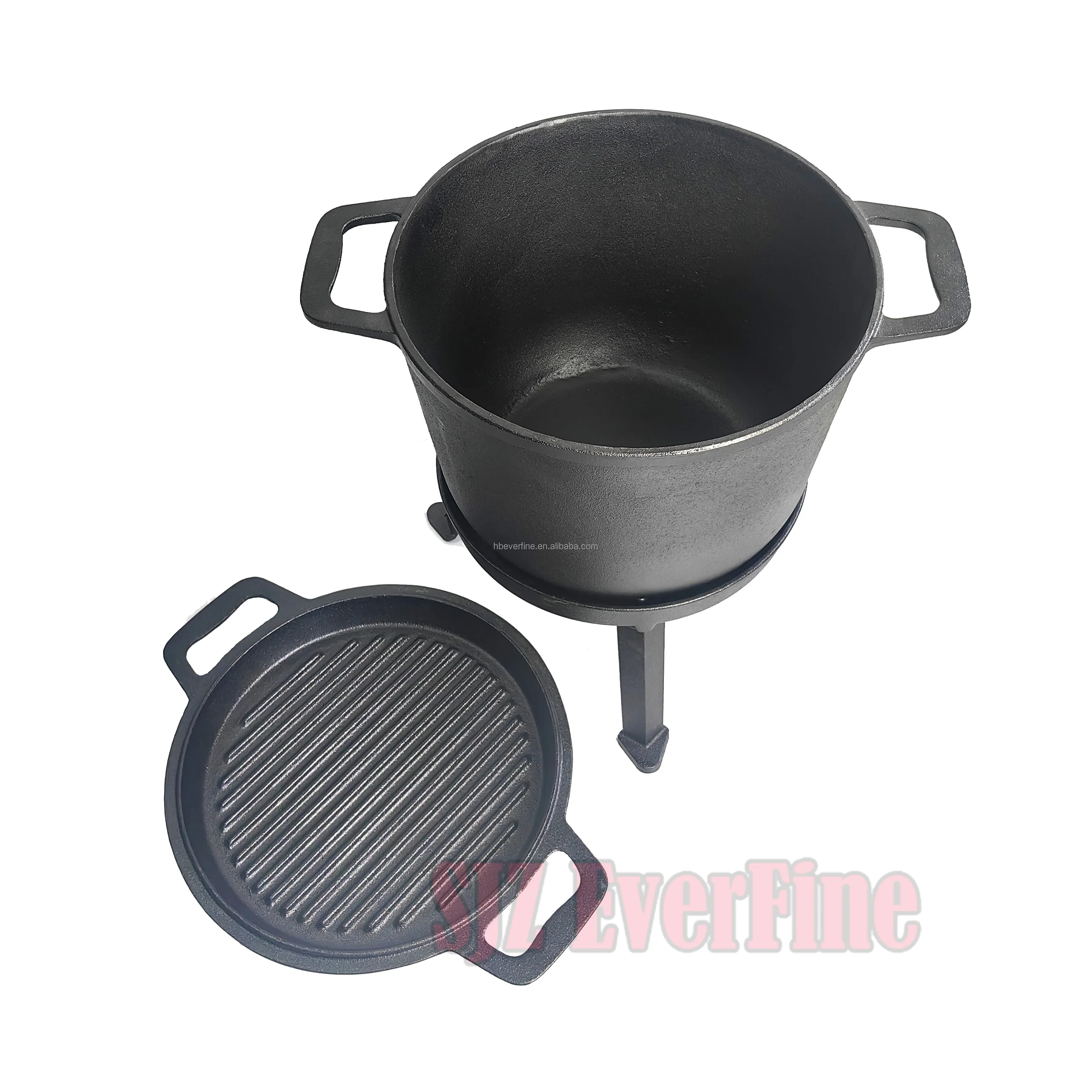 2 in 1 8L Poland Three Legs Cast Iron Meat Pot and hunt pot For Camping