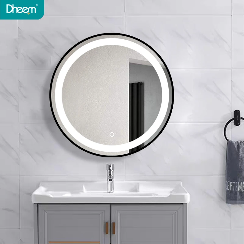 
DHEEM Modern Round Wall Mounted Bathroom Framed LED Mirror 