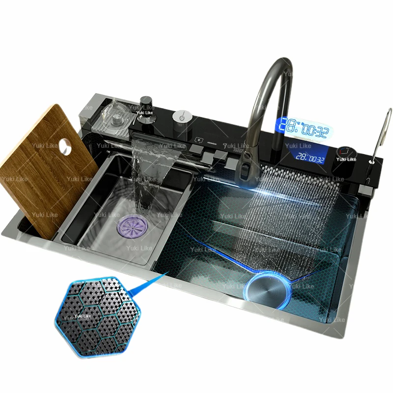 Модернизированная кухонная раковина из матовой нержавеющей стали с аксессуарами для водопадного смесителя кухни отеля