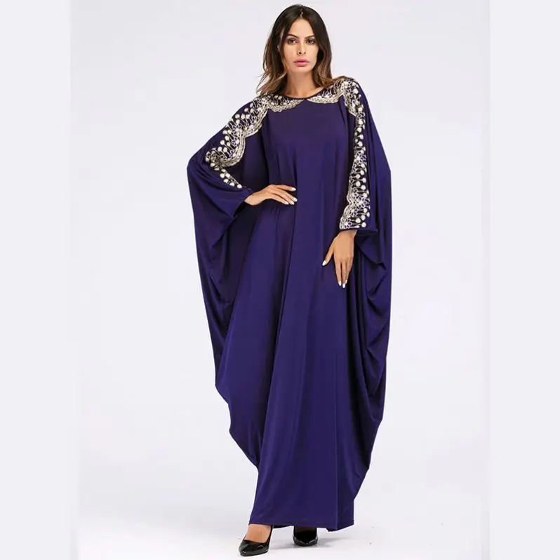 
Middle East Muslim Dubai Splice Sequins Bat Sleeve Robe Large Size Women Noble Abaya Dress 