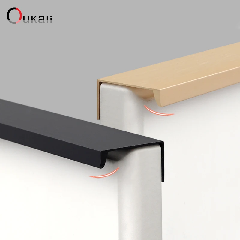 Oukali Simple 800mm Aluminum Profile Hidden Handle Embedded Kitchen Wardrobe Profile Drawer Cabinet Furniture 128Mm Gold Handles