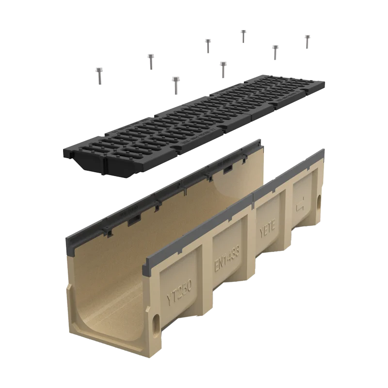 Wholesale 250*180 mm Polymer concrete surface drainage channel with Ductile Iron grating for trench rain drainage system