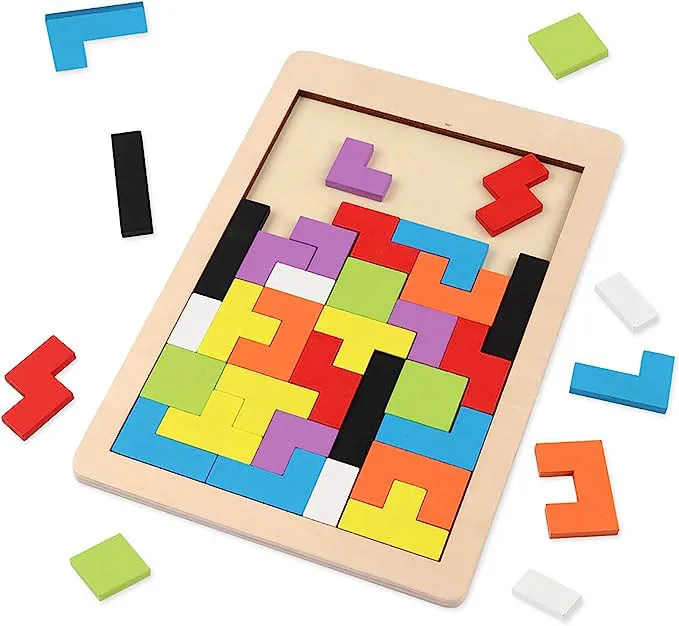 Wooden Blocks Puzzle Brain Teasers Tangram Jigsaw Intelligence Colorful Russian Blocks Game Toy