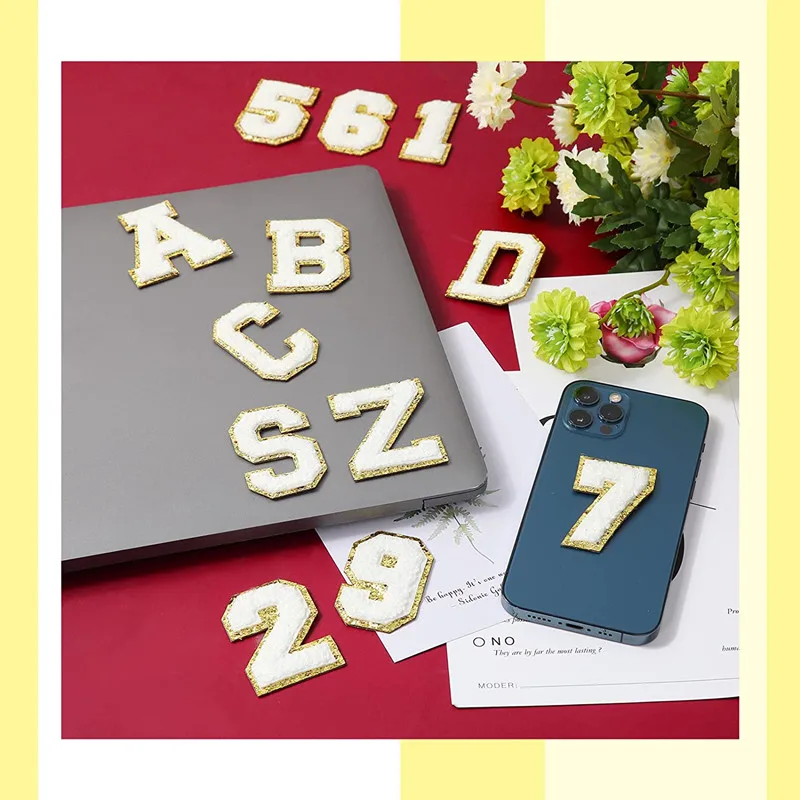 wholesale hot selling 24 Pieces Self Adhesive Letters Number Patches,for DIY Jackets Clothing Mobile Phone Backpacks Hat