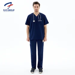 Hospital uniform medical dental workwear female stretch scrubs top printed solid nursing scrubs
