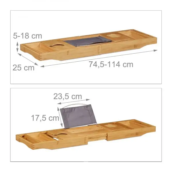 Expandable Bamboo Bath Tray Organizer with Book and Wine Glass Holder Cell Phone Slot for Spa Bathroom Shower Bathtub Caddy Tray