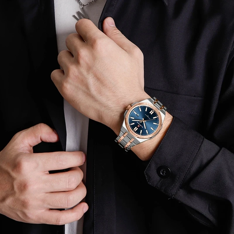 NAVIFORCE 9226 nf9226 Men Wristwatch Top Brand Rose Gold and Blue Face Male Watches Stainless Sport Luminous Date Clock Reloj