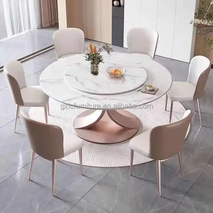Hot Sales Modern Round Dining Table Set Sintered stone Table  Metal Legs Home Furniture for Kitchen and Dining Room Manufacturer
