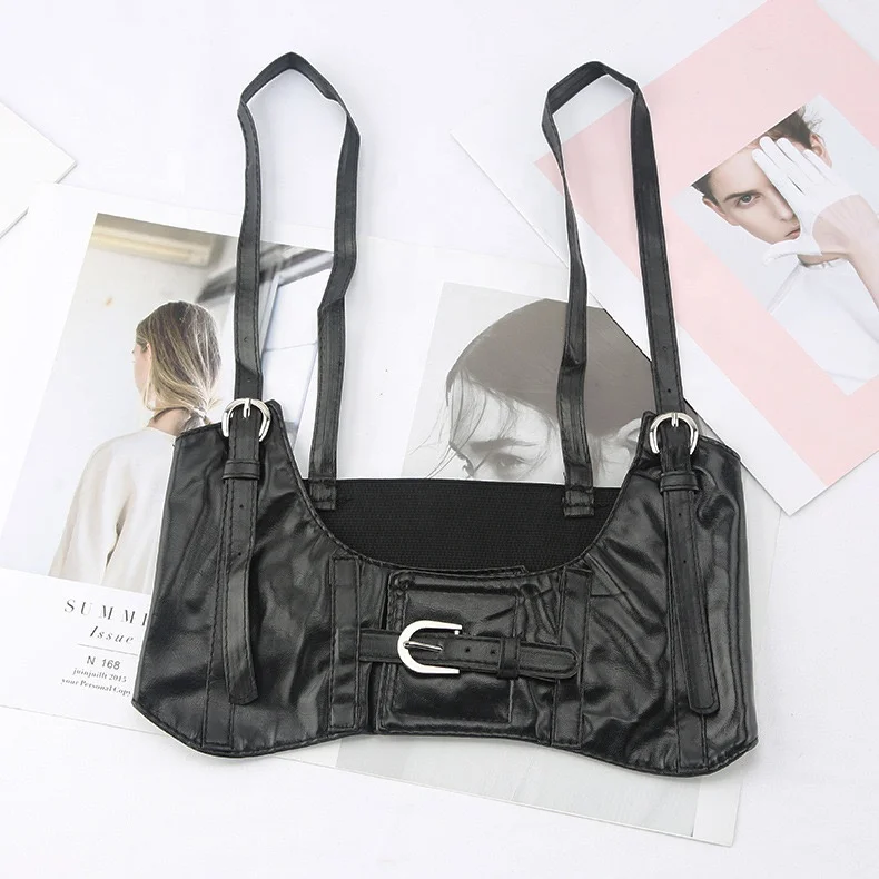 Peeqi Hot Trendy Punk Style Cotton T-shirt and Pu waistband waist belt and Pu Shorts Cool Party Club Wear 3 piece set Women