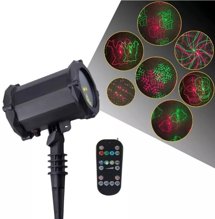 Brand authorization IP65 Waterproof Eco-friendly materials Red Green moving 16 Christmas Patterns Garden Laser Light for Party