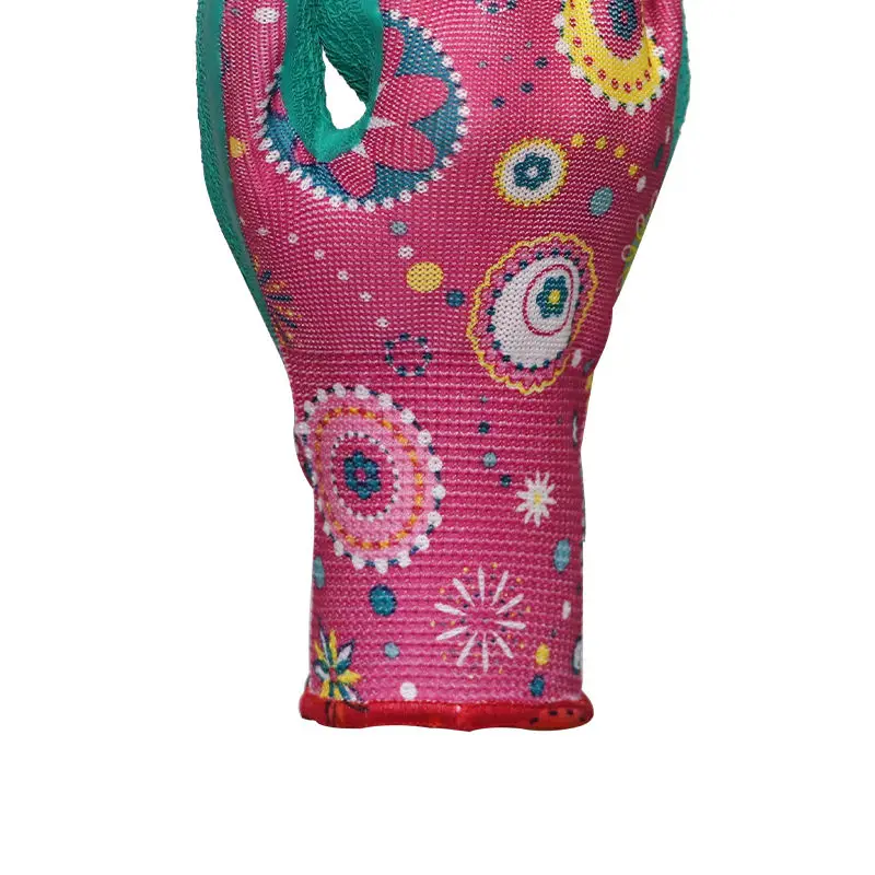 Custom puncture resistant printing flower women gardening gloves protective tool crinkle latex garden gloves