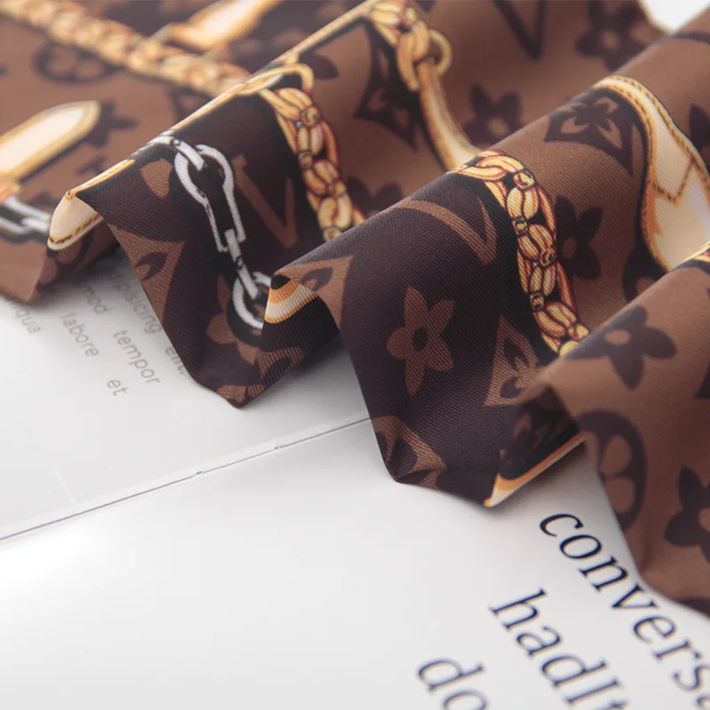 Trendy girls twill Silk cotton scarf printed Belt Vintage Hair Ties brand neckerchief collares Elegant knoted ribbion silky scar