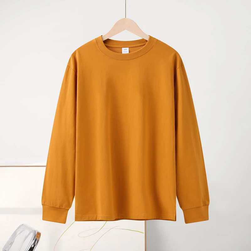RG-100% cotton stocked a lot ribbing sleeve opening plain long sleeve high quality t shirts 2021