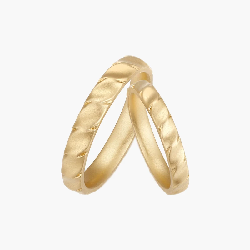 14K Yellow Gold Wedding Band Couple Ring Engagement Engraved