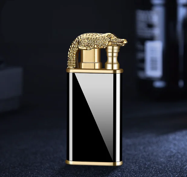 Hot Sale Crocodile Double Fire Cigarette Cigar Lighters Metal Lighter Luminous Jet Flame Lighter