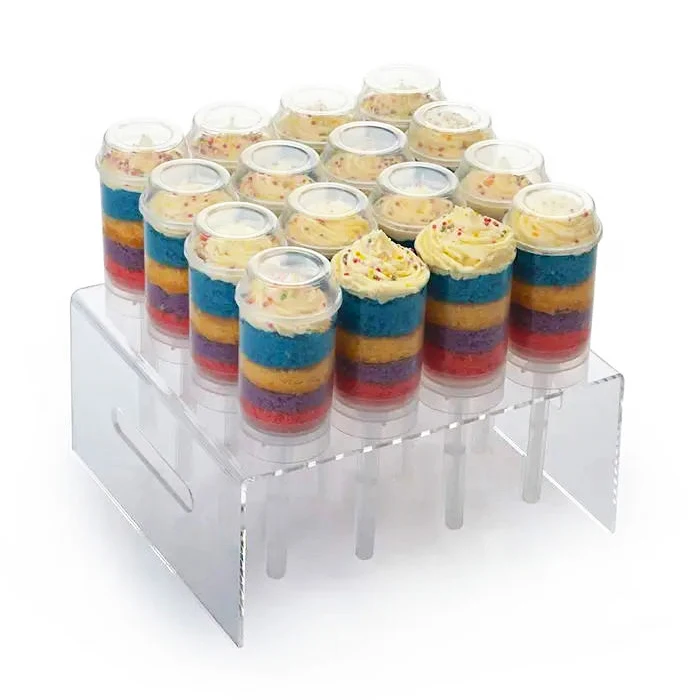 Custom Free Standing 16 Holes U Shaped Clear Acrylic Push Pop Cake Display Stand Holder With Handles