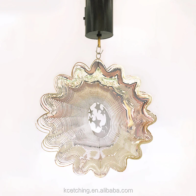 Wind Spinner Flowing-Light Effect Courtyard Decorations Stainless Steel House Hanging Decoration Spinners with Rotating