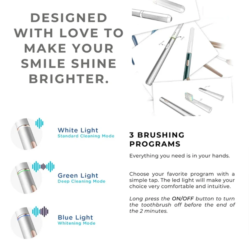 New Color Metal Sonic Electric Toothbrush IPX7 Waterproof Ultrasonic Toothbrush for Gift