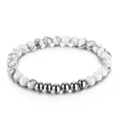 Dr.Jewelry 2022 New High Quality Stainless Steel Beads White Pine Stone Bead Bracelet Crystal Elastic Bracelet Men Women Jewelry