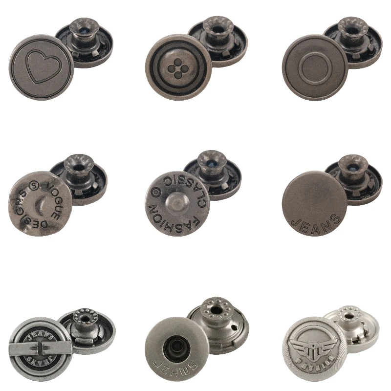 OEM ODM Custom Logo Botones Personalizados Gold Rivet Emboss Button Engraved Vintage Boton Denim Metal Jeans Buttons