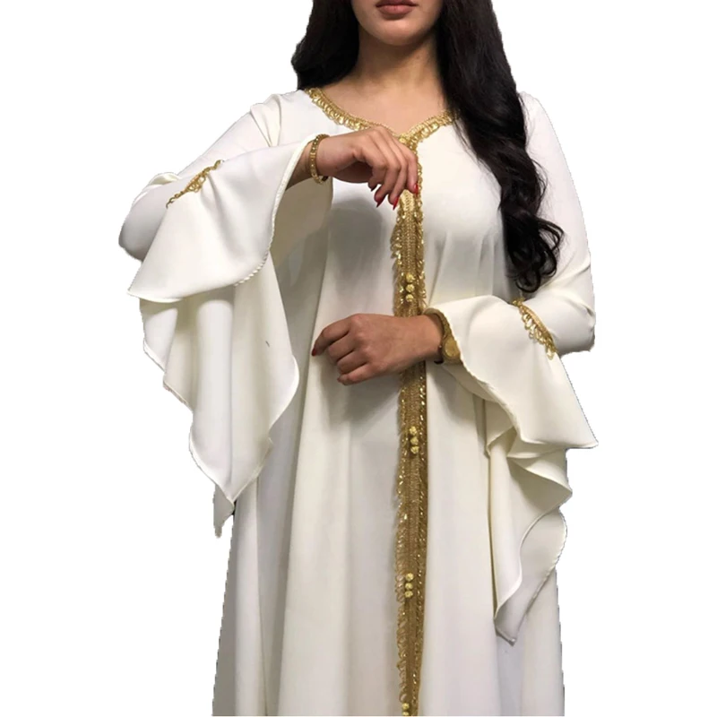 Женское платье с вышивкой Кружевное Платье макси рукавом в виде листьев лотоса