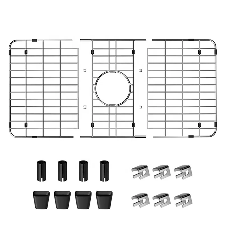 Detachable Stainless Steel Basin Rack Bottom Grid Kitchen Sink Protector For Dish Sink With Centered Drain For Single Bowl