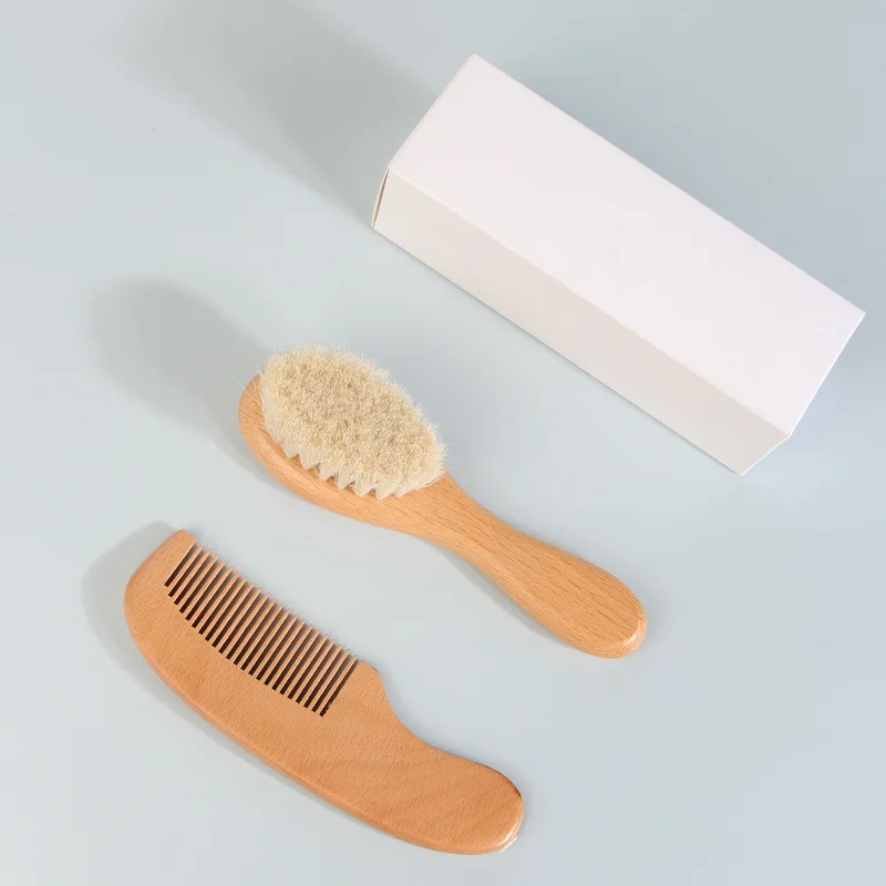 Customized Logo Organic Wooden Top Quality Beech Wood And Goat Soft Hair Brush 100% Natural Baby Hair Brush