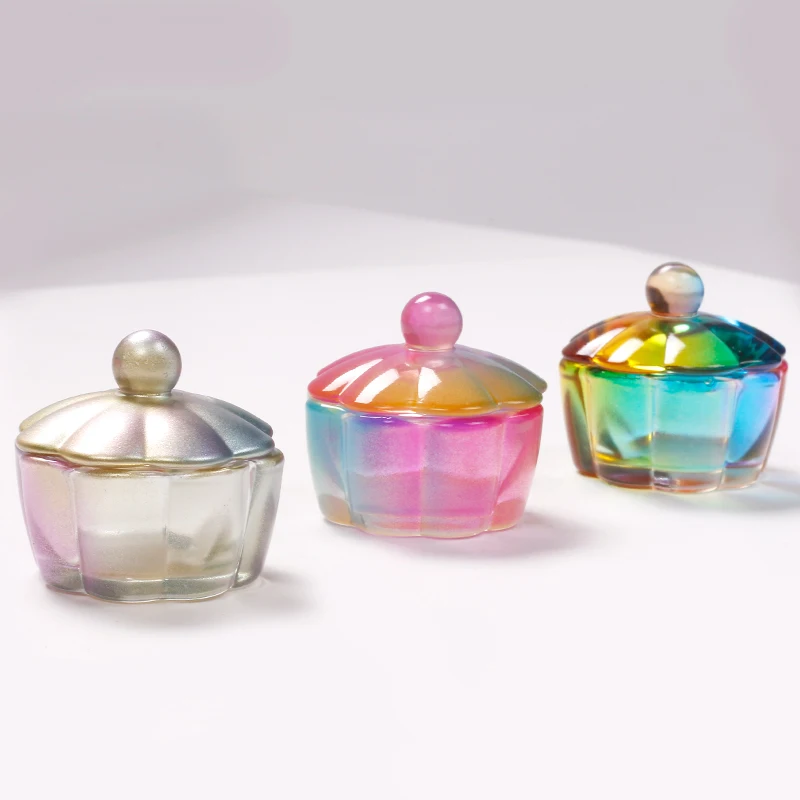 2022 New Arrival Aurora Dazzling Colorful Flower Shaped Nail Crystal Cup Acrylic Liquid Powder Dappen Dish Glass Bowl