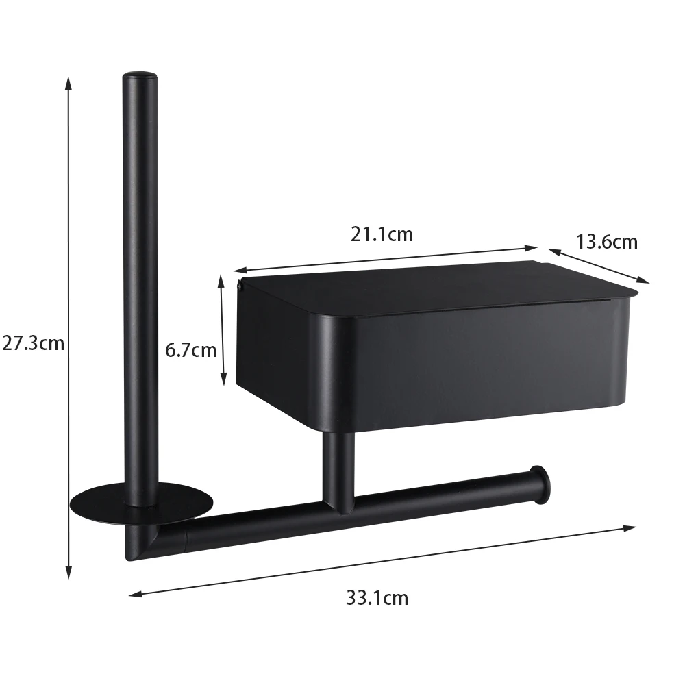 Bathroom black toilet paper roll holder with shelf